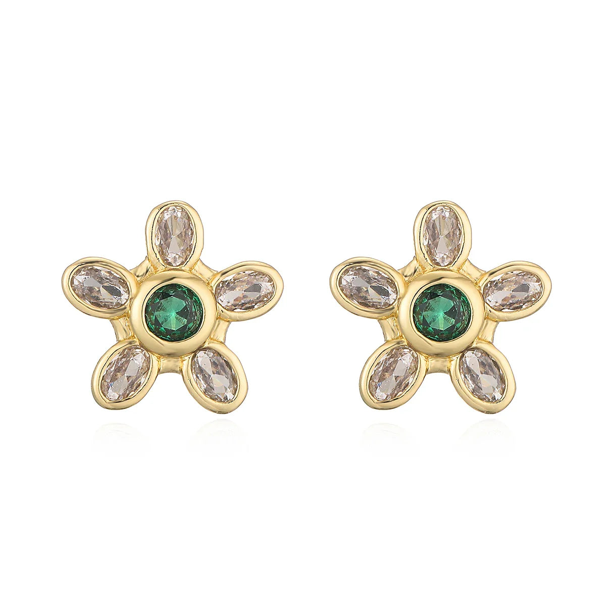 NEWBUY Delicate Gold Color Cute Flower Stud Earrings For Women Pink Green White CZ Crystal Jewelry Femme Bijoux