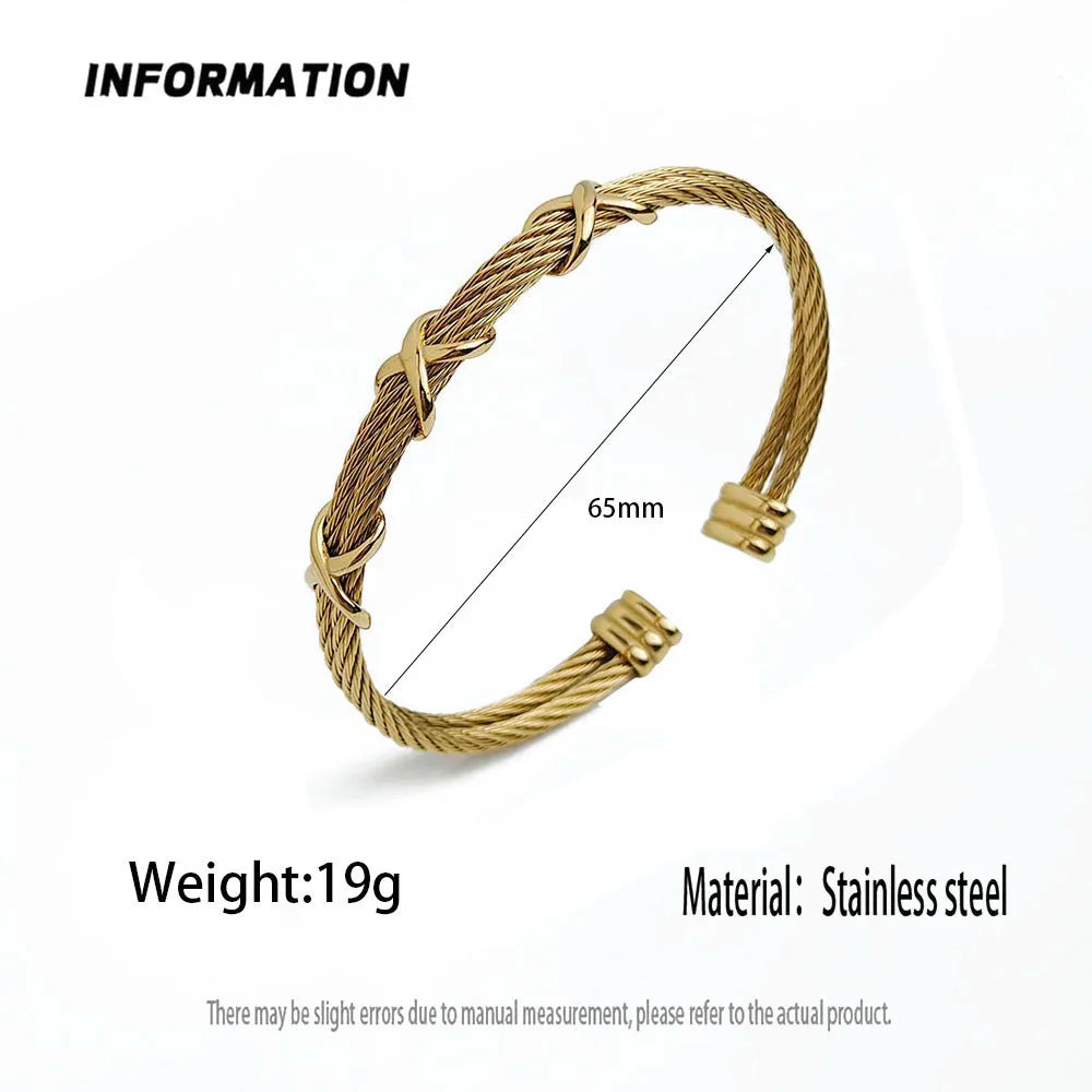 Original double-layer steel wire cross gold-plated stainless steel women's bracelet, waterproof and rust-free, couple bracelet