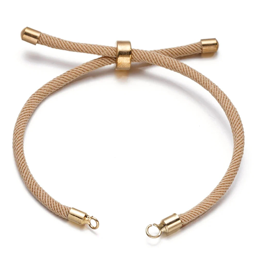 1pc Adjustable Nylon Braided Twisted Cords Slider Friendship Bracelets with Brass Cord End for Jewelry Making DIY Findings