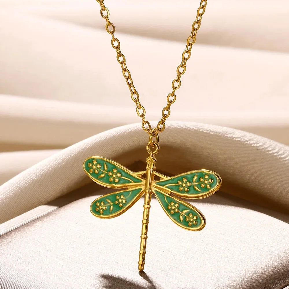 Stainless Steel Dragonfly Necklaces For Women 18K Gold Plated DragonflyPendants Choker  Insect Jewelry Gift