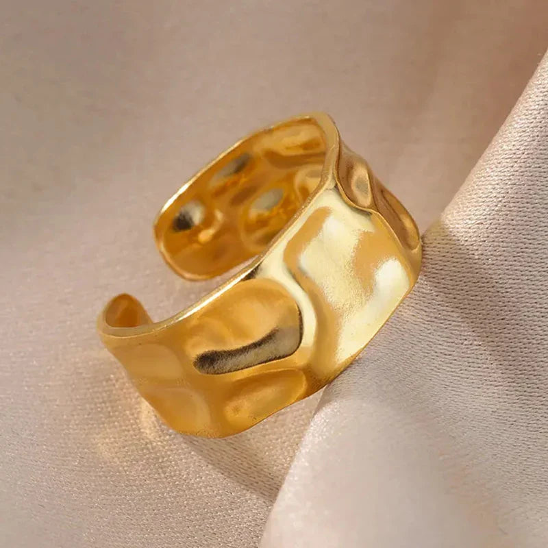 Stainless Steel Flower Rings for Women Gold Color Shell Starfish Multi Layer Hollow Out Ring Fashion Charm Jewelry Wedding Gifts