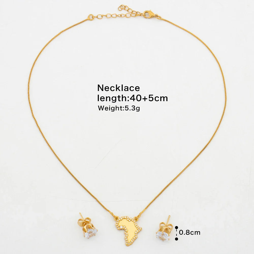 Gold Color Earrings and Necklace Jewelry Set for Party Luxury Zircon Stud Earrings Pendant Necklace Bangle Bride Jewelry Set