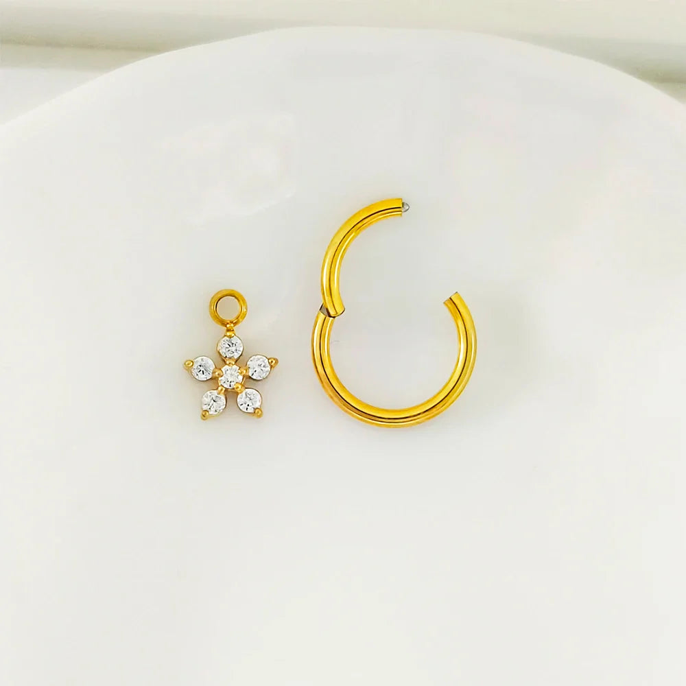 Waterdrops Pendant Conch Ring ASTM F136 G23 Titanium Piercings Moon Flowers Hinge Segment Clicker Teardrop Helix  Earrings