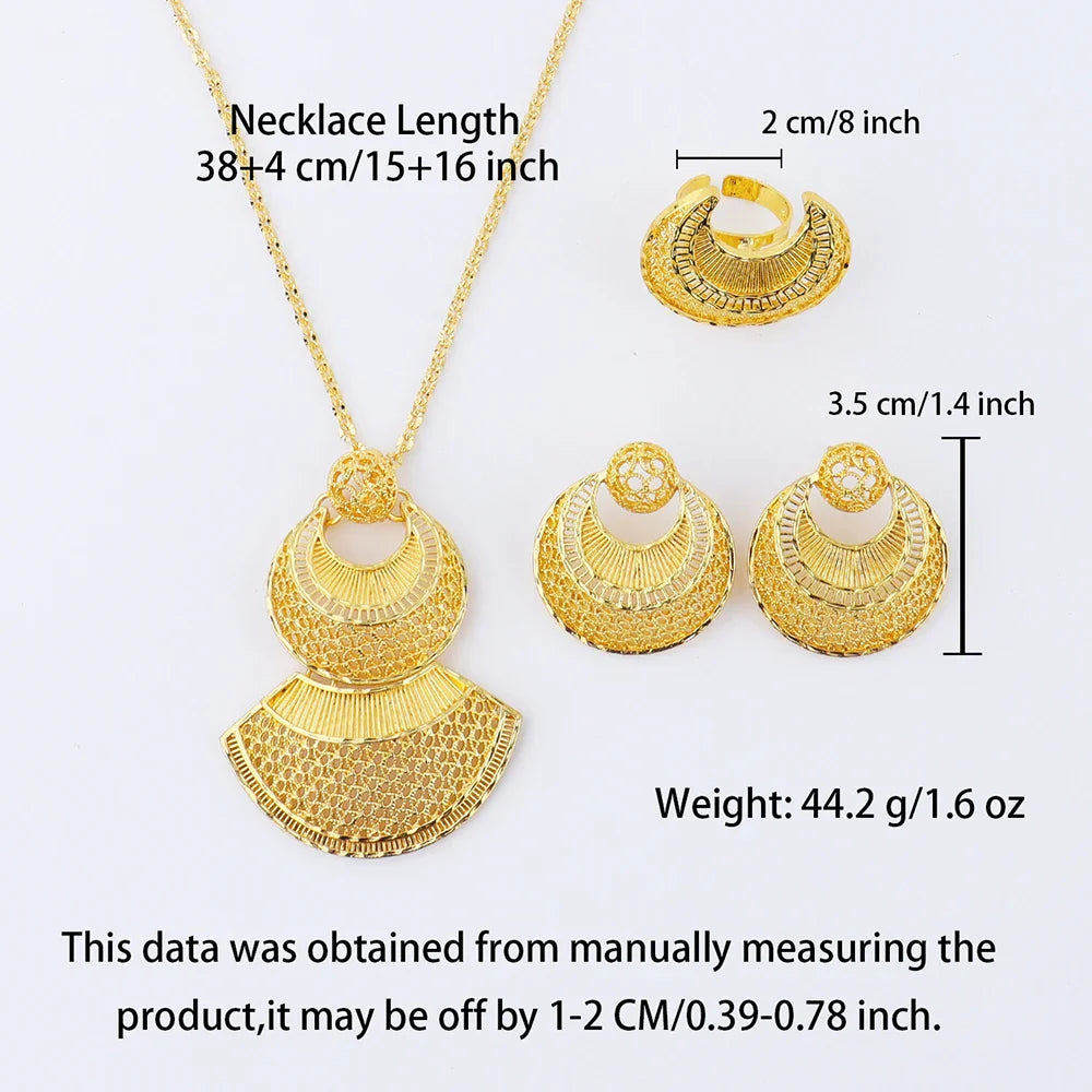 24k gold color party necklace earrings rings set luxury gold jewelry sets for woman wedding party Accessories