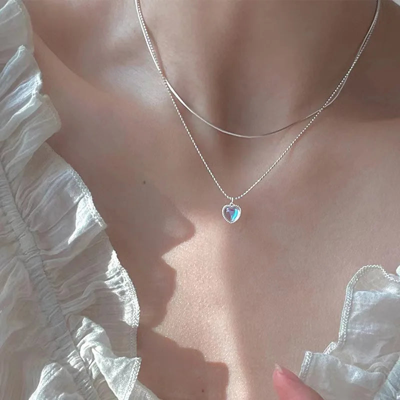 Y2K Crystal Butterfly Pendant Necklace Women Light Luxury Egirl Punk Heart Grunge Clavicle Chain Fashion Jewelry Party Gift 2023