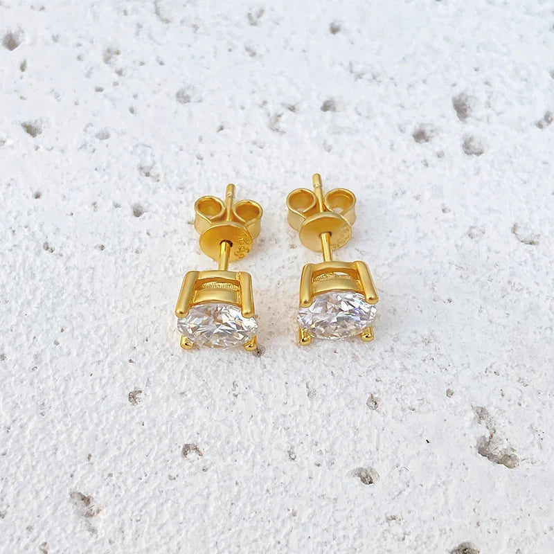 NeeTim 0.2-2ct Moissanite Earrings For Women 925 Sterling Silver Ear Studs with Yellow Gold Plated Lab Diamond Wedding Jewelry
