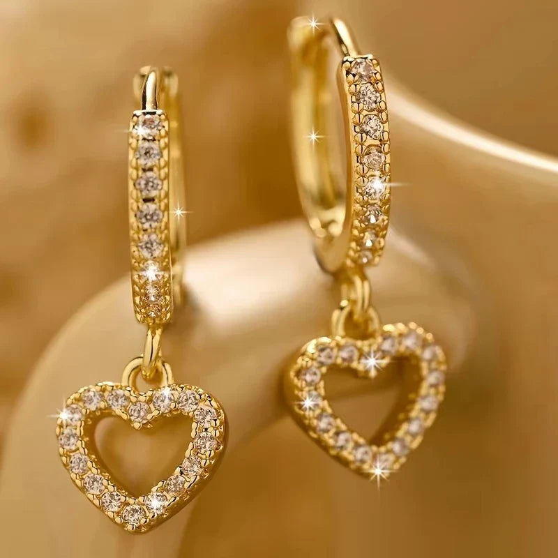 Europe and The United States Fashion Trend Love Drop Earrings Ladies Luxury Shining Inlaid Zirconia Wedding Jewelry