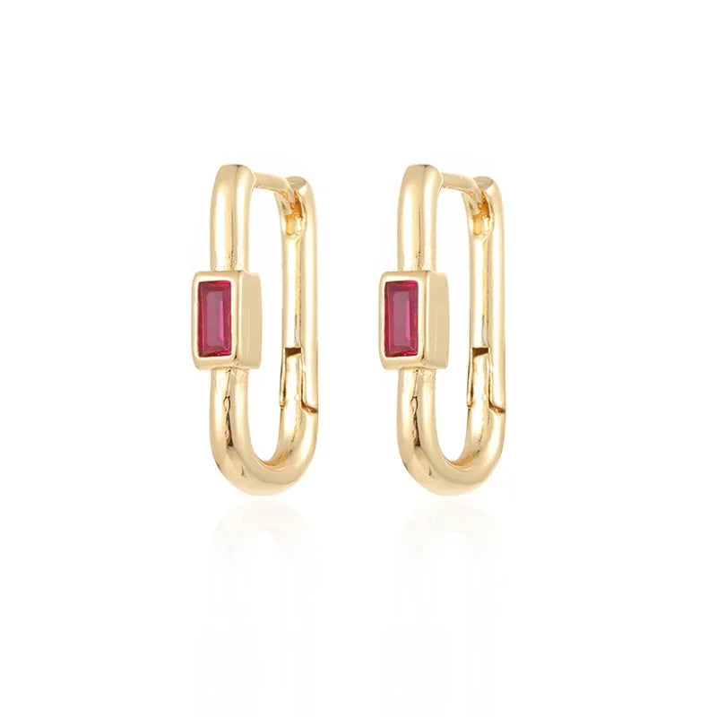 1pair Women's Colorful Zircon Square Ear Clip Geometric U-shape Hoop Earrings Daily Party Pairing With Jewelry