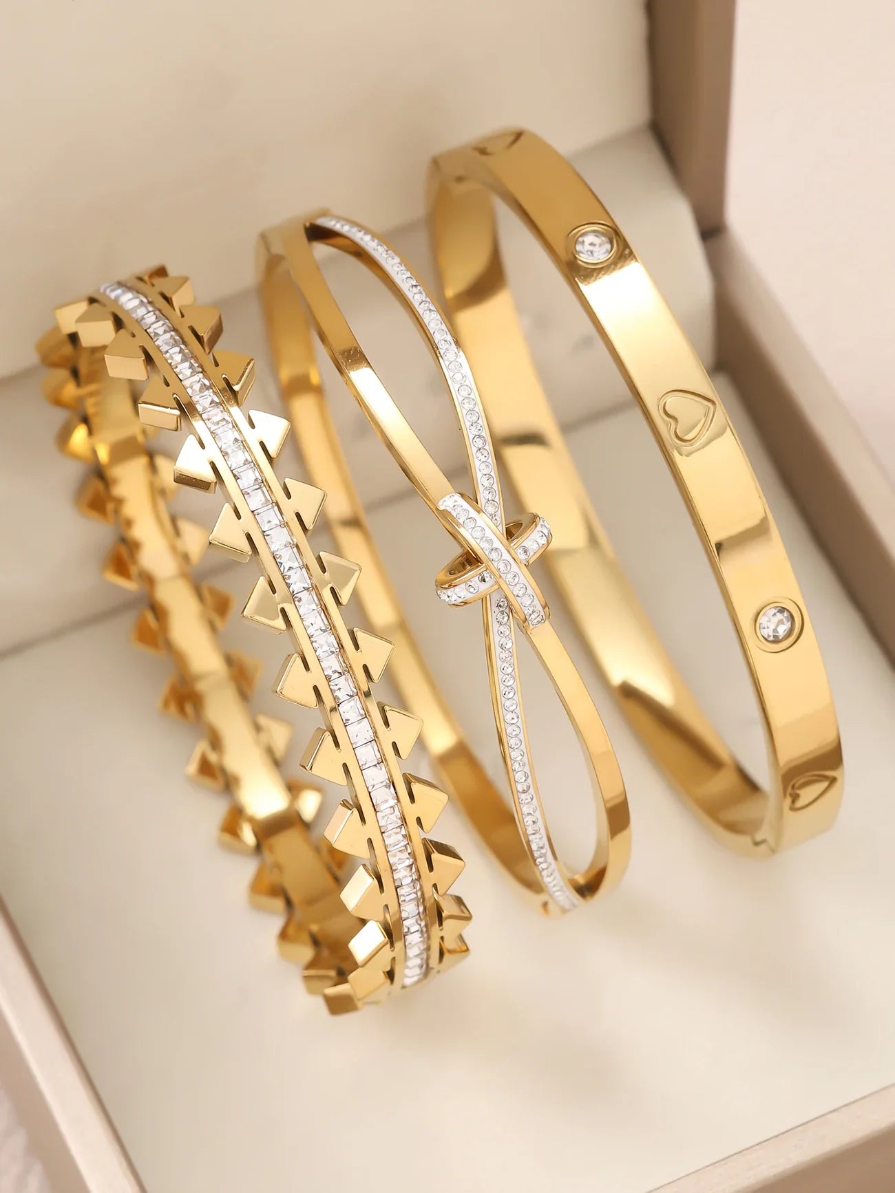1pc 18K Gold Plated Stainless Steel Stackable Bracelet With Chain And Clover Design, Fashion Style For Women, Suitable For Casua