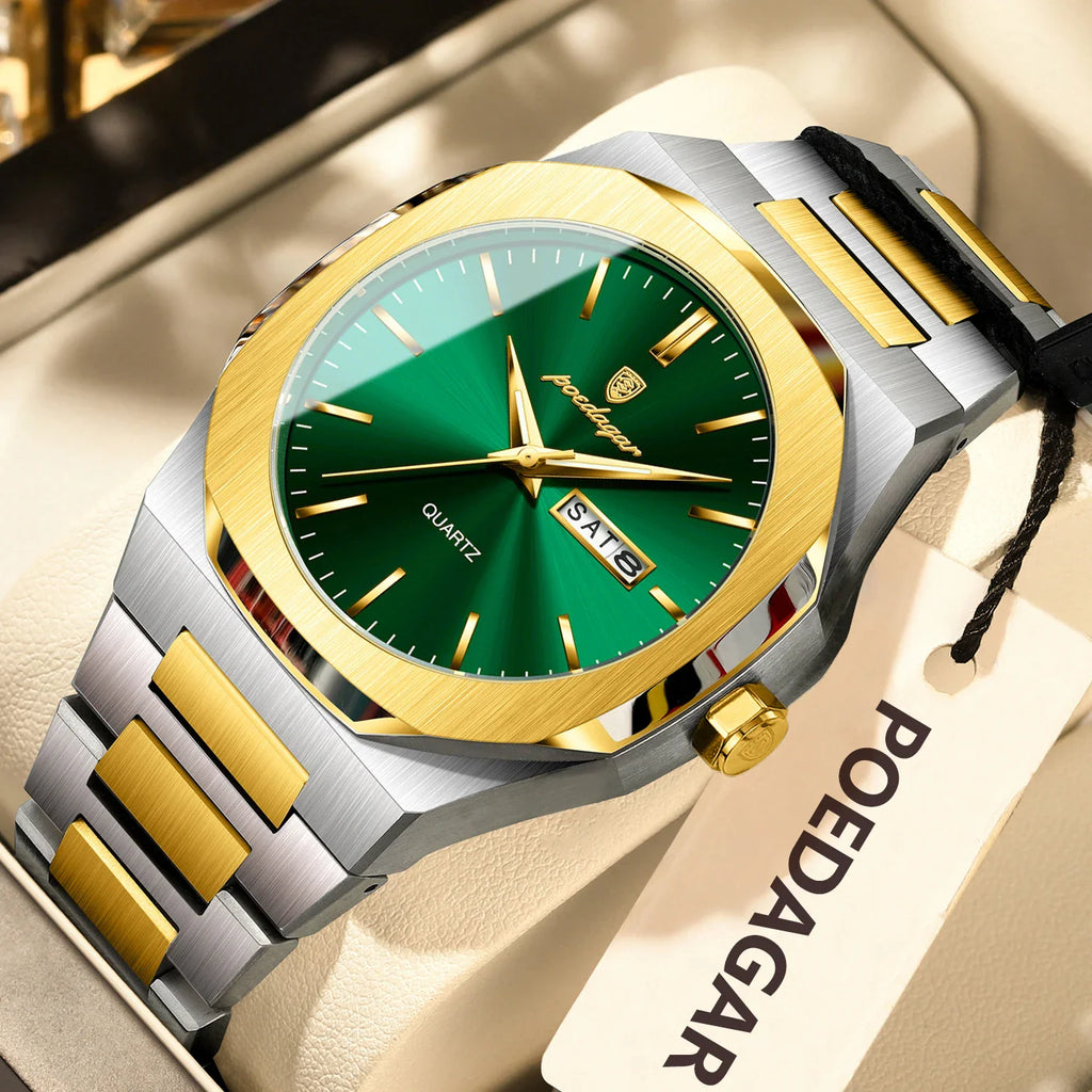 POEDAGAR Fashion Brand Male Watch Waterproof Luminous Stainless Steel Watches For Men Date Week Casual Quartz Men's Clock Reloj