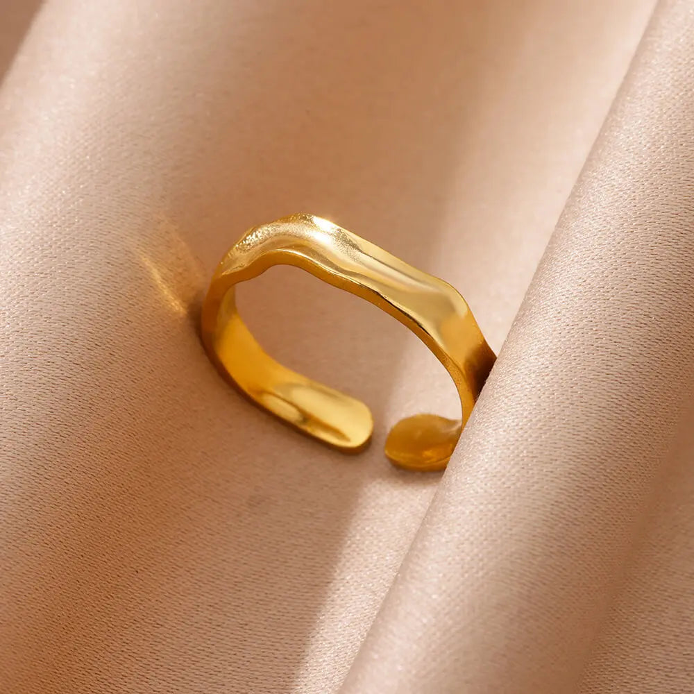 Stainless Steel Minimalist Texture Open Rings For Women Gold Color Wedding Aesthetic Ring Trendy Korean Style Accessories anillo