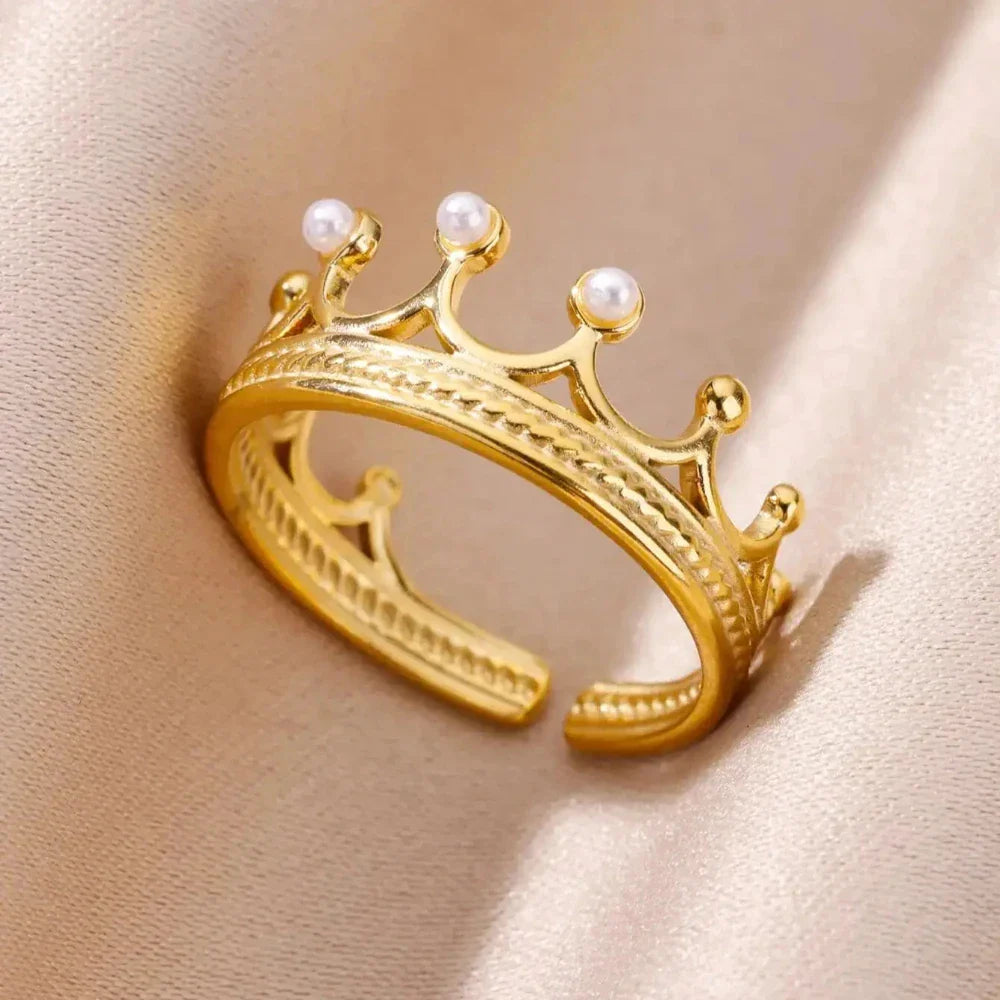 Stainless Steel Flower Rings for Women Gold Color Shell Starfish Multi Layer Hollow Out Ring Fashion Charm Jewelry Wedding Gifts