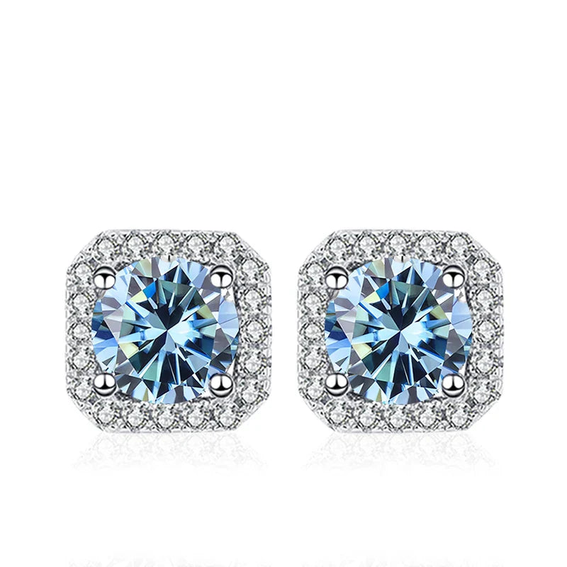 NeeTim 0.5ct 1ct Pink Moissanite Studs Earrings for Women 925 Sterling Silver Black Blue Grey Sparkling Lab Diamond Stud Earring