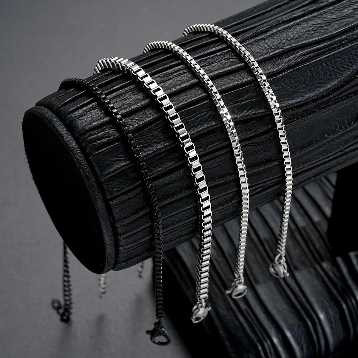 New 4Pcs/Set Vintage Silver Color Box Chain Bracelets for Men Goth Cuban Adjustable Link Charm Bangles Couple Hand Jewelry Gifts