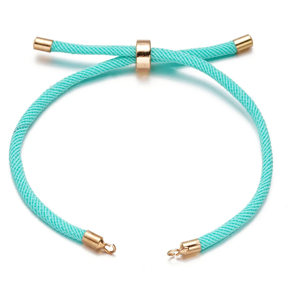 1pc Adjustable Nylon Braided Twisted Cords Slider Friendship Bracelets with Brass Cord End for Jewelry Making DIY Findings