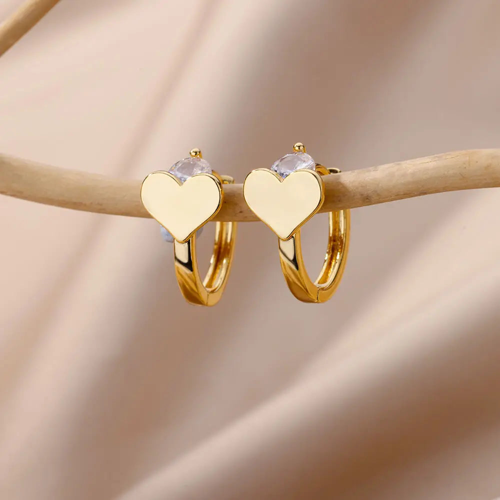 Stainless Steel Heart Earrings For Women Gold Color Fashion Zircon Love Heart Drop Earring Wedding Aesthetic Jewelry Gift 2023