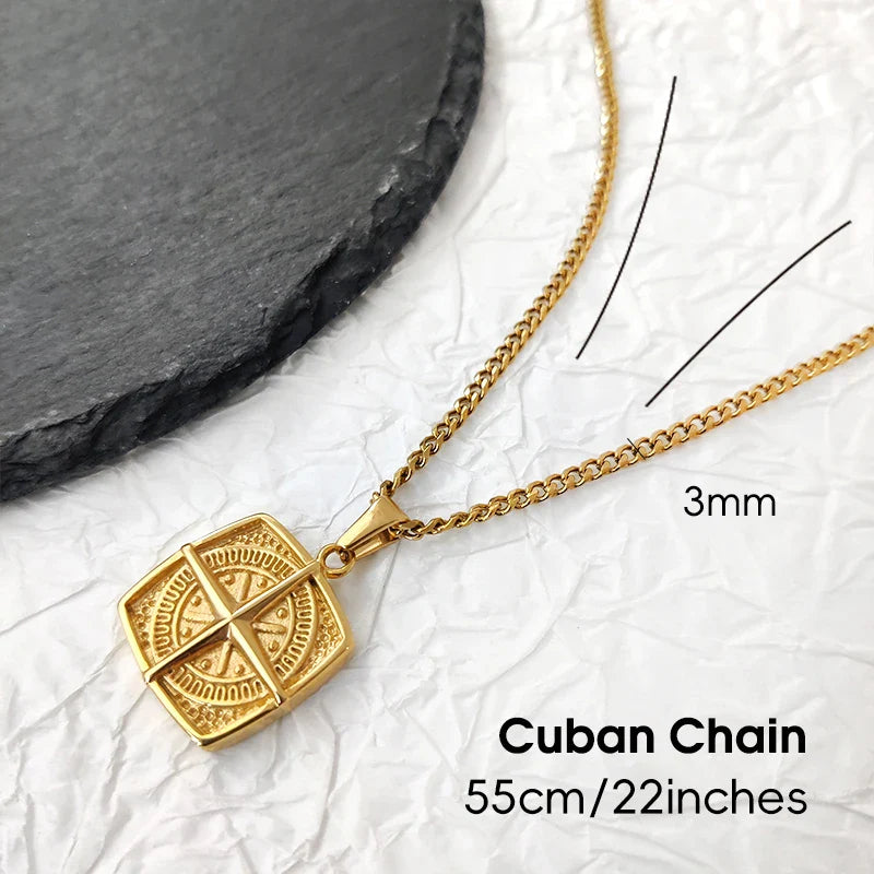 Nautical Compass Pendant Necklace - Waterproof Punk Retro Compass Pendant  | 18K Gold Plated Stainless Steel Jewelry Gift