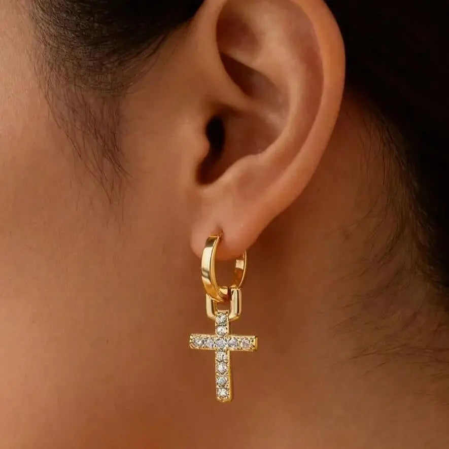 Zircon Cross Dangle Earrings For Women Girls Stainless Steel Cross Earring 2023 Trending Couple Wedding Aesthetic Jewelry aretes