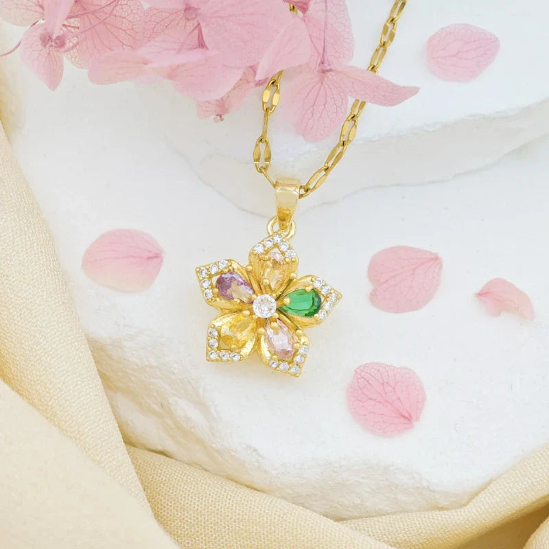 1pc Stainless Steel 5-Petal Flower Necklace With Rotating Pendant For Women Valentines Mom Mother Mother's Day Gift
