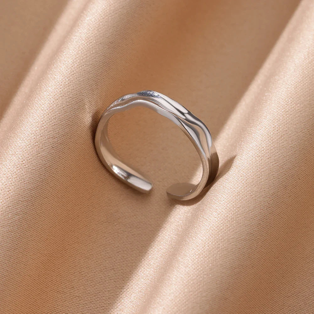 Stainless Steel Minimalist Texture Open Rings For Women Gold Color Wedding Aesthetic Ring Trendy Korean Style Accessories anillo