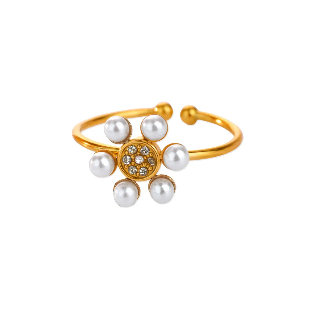 Stainless Steel Four Leaf Clover Rings For Women Gold Color Zircon Opening Couple Ring Aesthetic Wedding Bohemian Jewelry Gift
