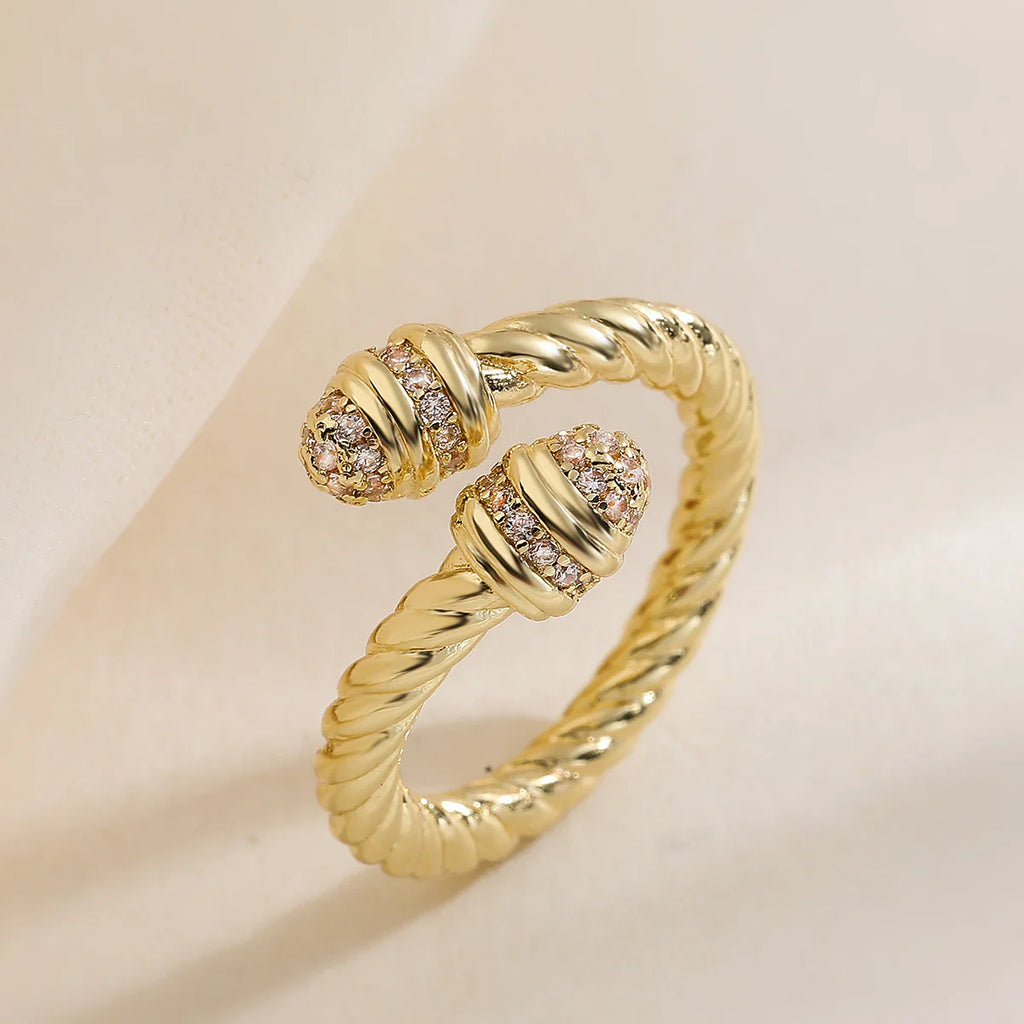 NEWBUY Trendy Gold Color Copper Geometric Jewelry Luxury AAA Cubic Zirconia Wedding Ring For Elegant Women Engagement Gift