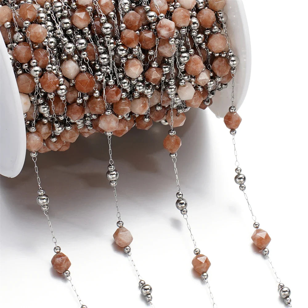 1Meter/Lot Mixed Stainless Steel Irregular Stone Beads Chains for Handmade DIY Necklace Bracelets Jewelry Making Accessories