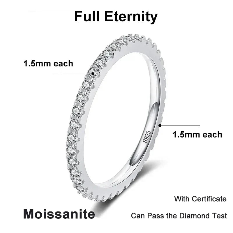 NeeTim Full Moissanite Ring for Woman Wedding Jewelry 925 Sterling Silver with Plated White Gold Rings Diamond Engagement Band