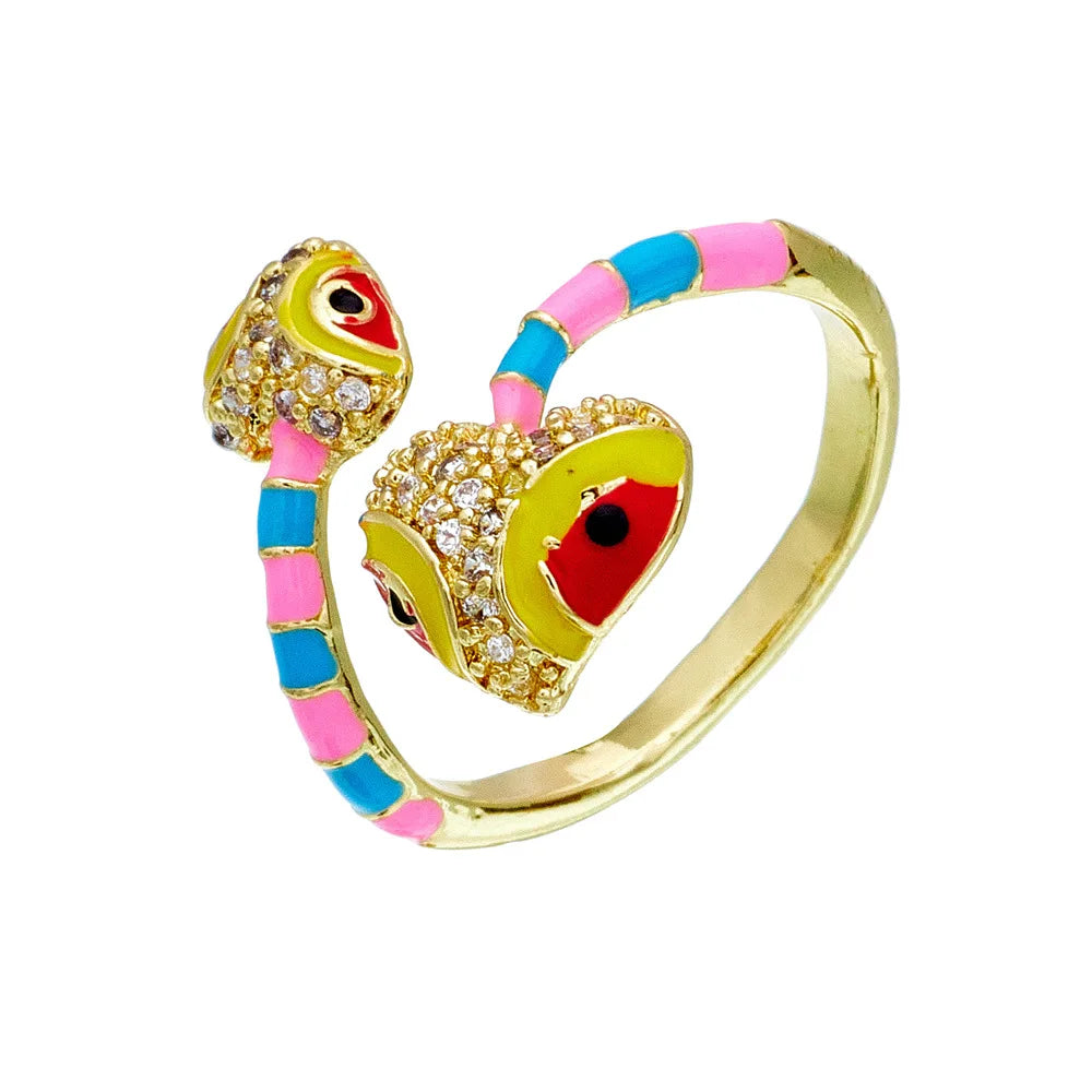 NEWBUY Fashion 6 Colors Enamel Expoxy Snake Open Rings For Women Luxury AAA Cubic Zirconia Pave Setting Copper Jewelry Female