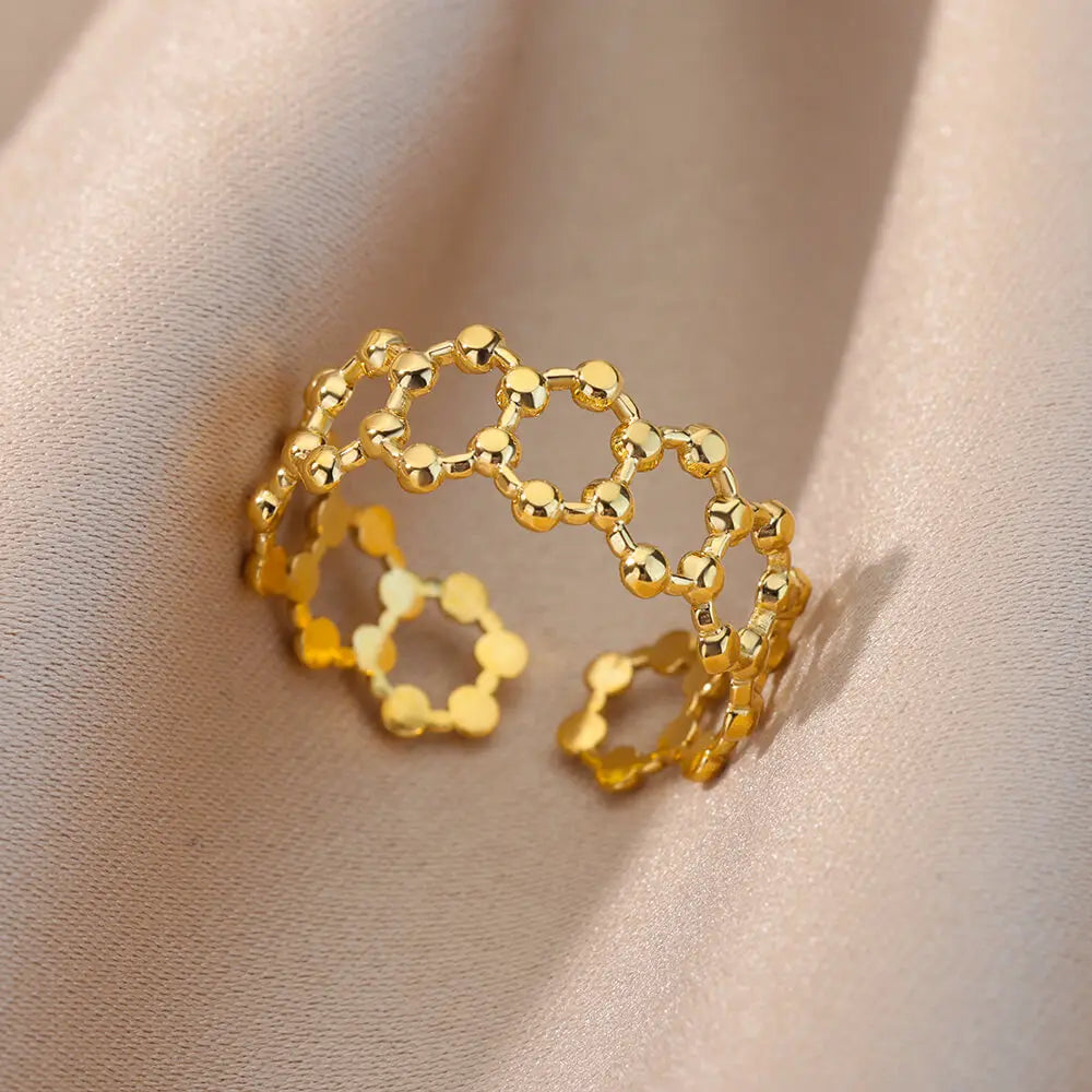 Irregular Hollow Opening Rings For Women Stainless Steel Gold Color Geometric Ring Party Christmas Jewelry Gift Free Shipping