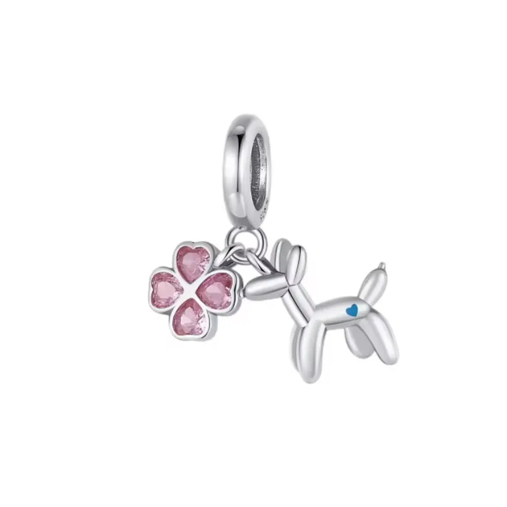 2026 Spring Pink Series Ballon Butterfly Flower Pendant Fit S925 European 925 Sterling Silver Bracelet Bangles Necklace