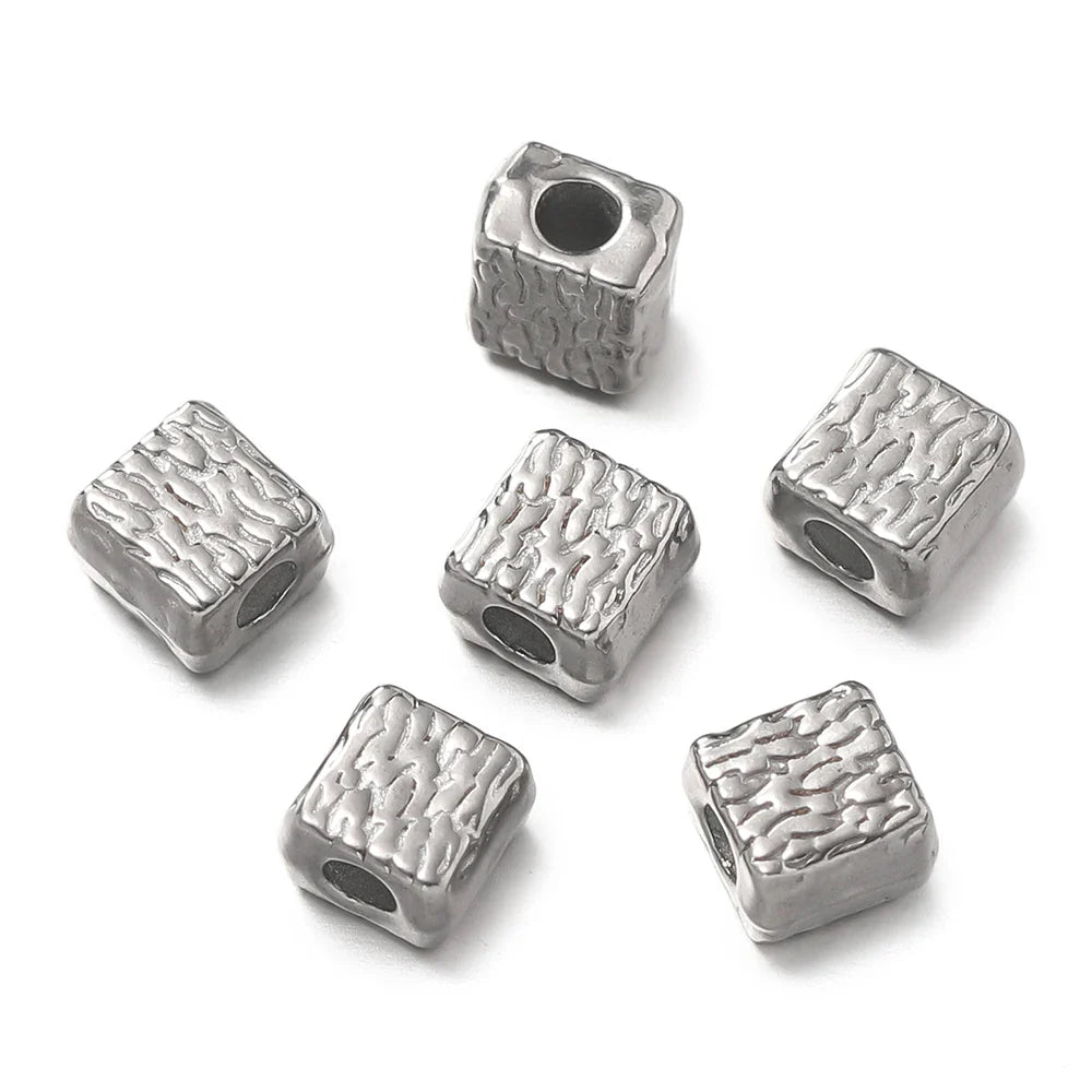 10Pcs/Pack Stainless Steel Various Shape Gold Steel Color Texture Spacer Beads for DIY Bracelet Jewelry Making Accessories