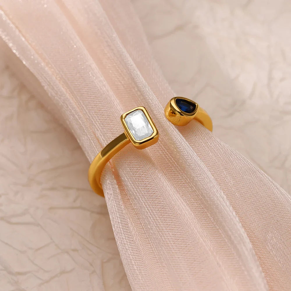 Zircon Square Drop Rings For Women Stainless Steel Gold Color Geometric Ring Wedding Engagement Christmas Jewelry Gift