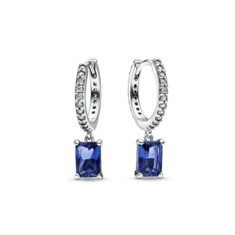 Christmas New 925 Silver Butterfly Blue Heart Red CZ Stud Earrings, Fit Women's Charm Jewelry Gifts Wedding