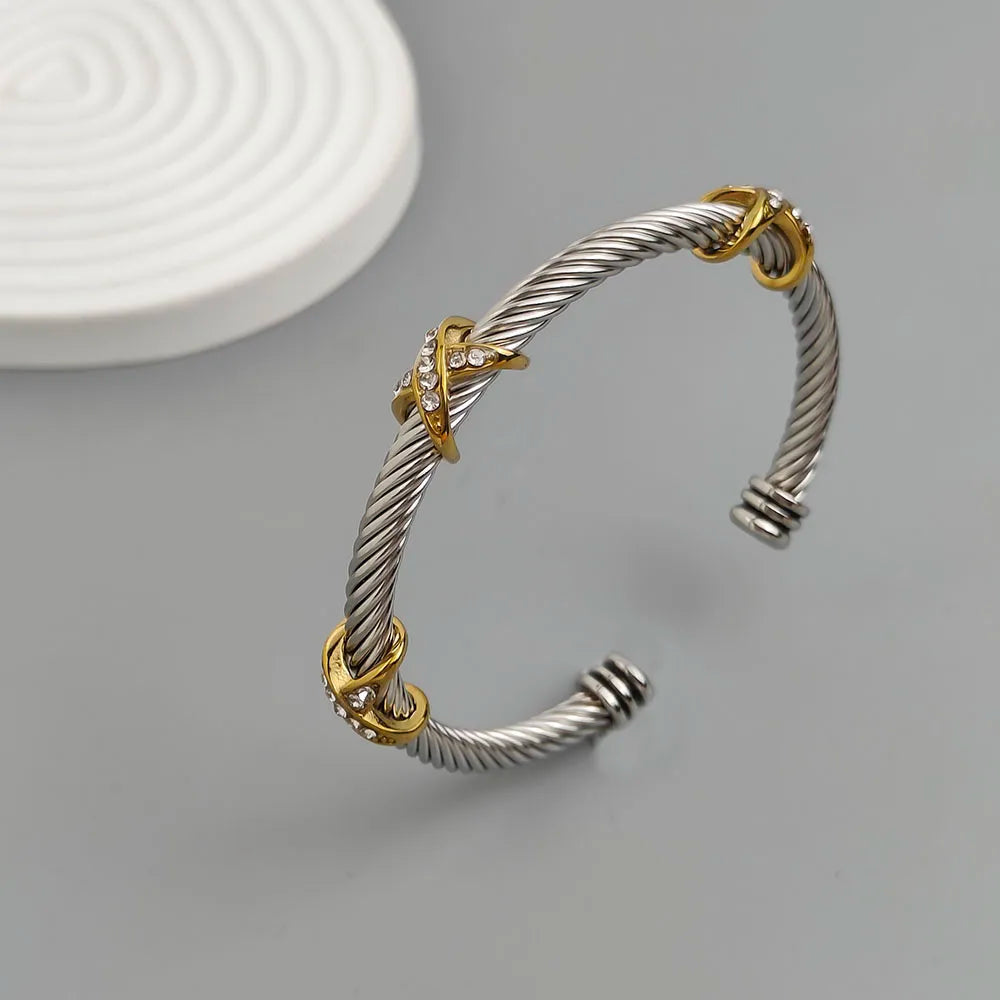 Original design steel wire cross zircon stainless steel women's bracelet, waterproof and rust-free, couple bracelet