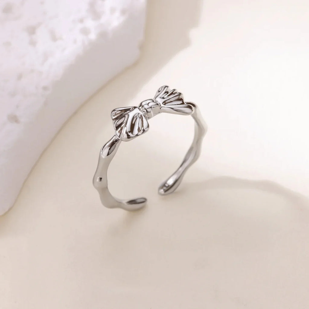 Stainless Steel Butterfly Bow Rings for Women Fashion Zircon Heart Open Ring Trendy Aesthetic Jewelry Party Wedding Gift