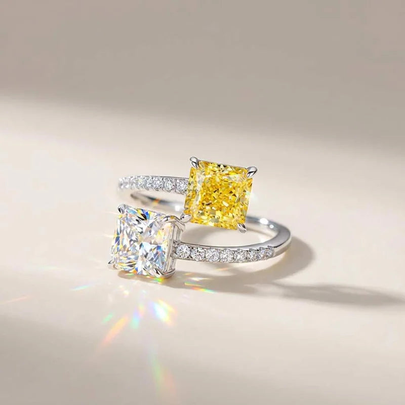 925 Sterling Silver New Style Adjustable Ring with Bright Princess Square CZ Female Engagement Party Accessories Fashion Jewelry