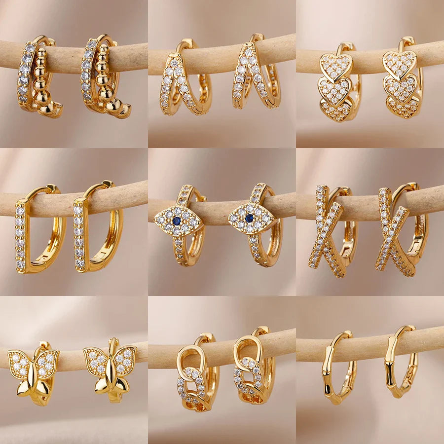 Zircon Evil Eye Earrings For Women Stainless Steel Gold Color Pendientes Piercing Earring Goth 2024 New In Jewelry aretes mujer