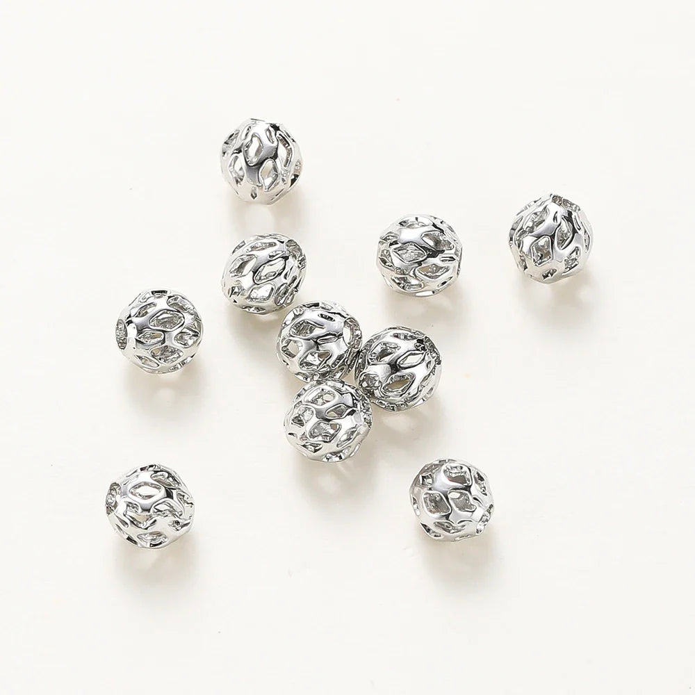 20pcs/bag 4mm 5mm 6mm 18K Gold Plated Hollow Round Spacer Bead Brass Charm Bracelet Beading For DIY Jewelry Making Accessories
