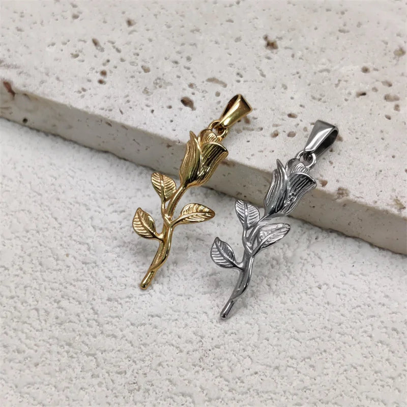 Vintage Summer Accessories Stainless Steel Pendant Necklaces Women's Jewelry Rose Pendant Necklace Charms