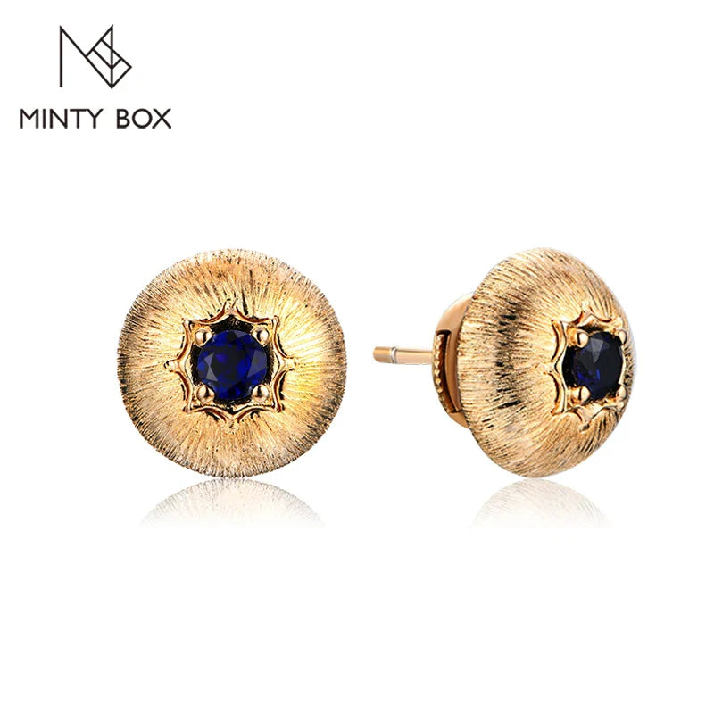 MINTYBOX Lab Sapphire Stud Earrings For Women S925 Sterling Silver Vintage Round Button Wedding Luxury Engagement Fine Jewelry