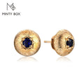 MINTYBOX Lab Sapphire Stud Earrings For Women S925 Sterling Silver Vintage Round Button Wedding Luxury Engagement Fine Jewelry