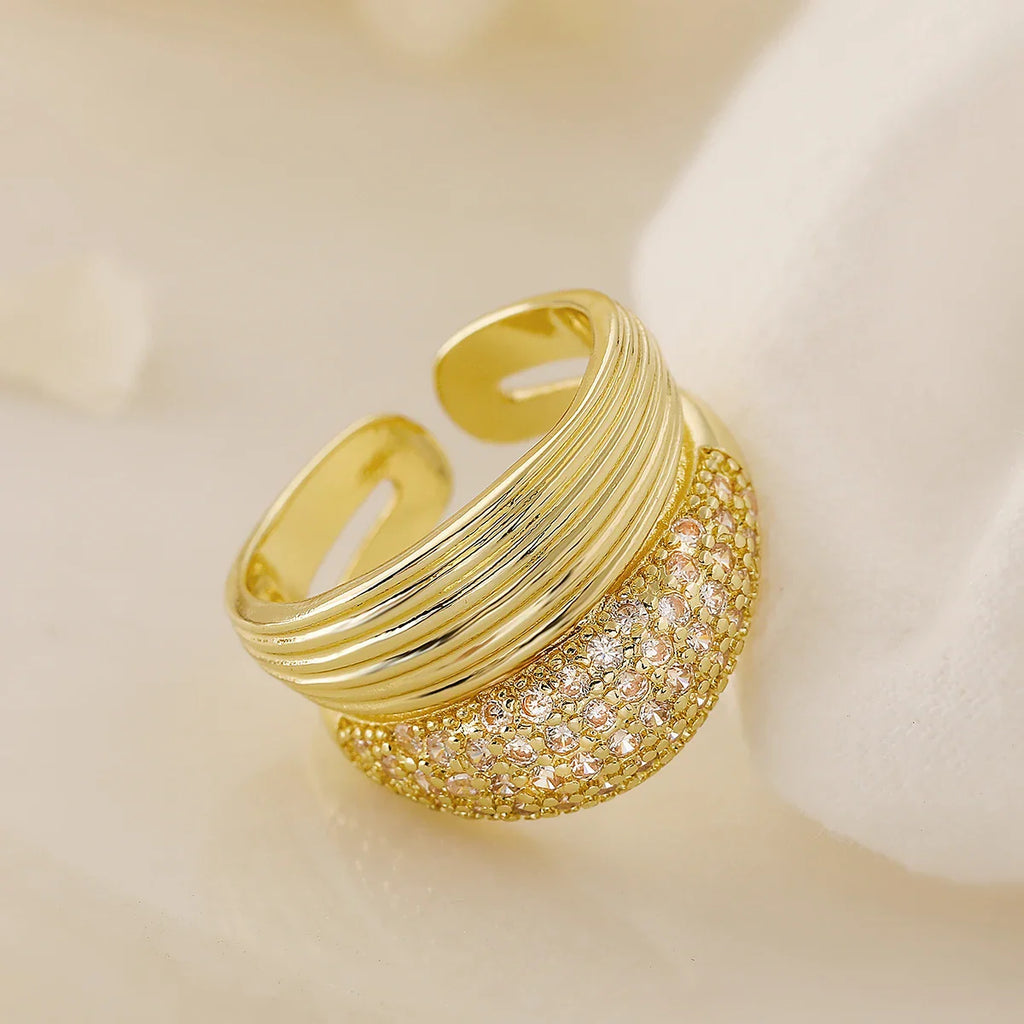 NEWBUY Luxury AAA Cubic Zirconia Pave Setting Copper Jewelry Trendy Gold Color Wedding Rings For Women