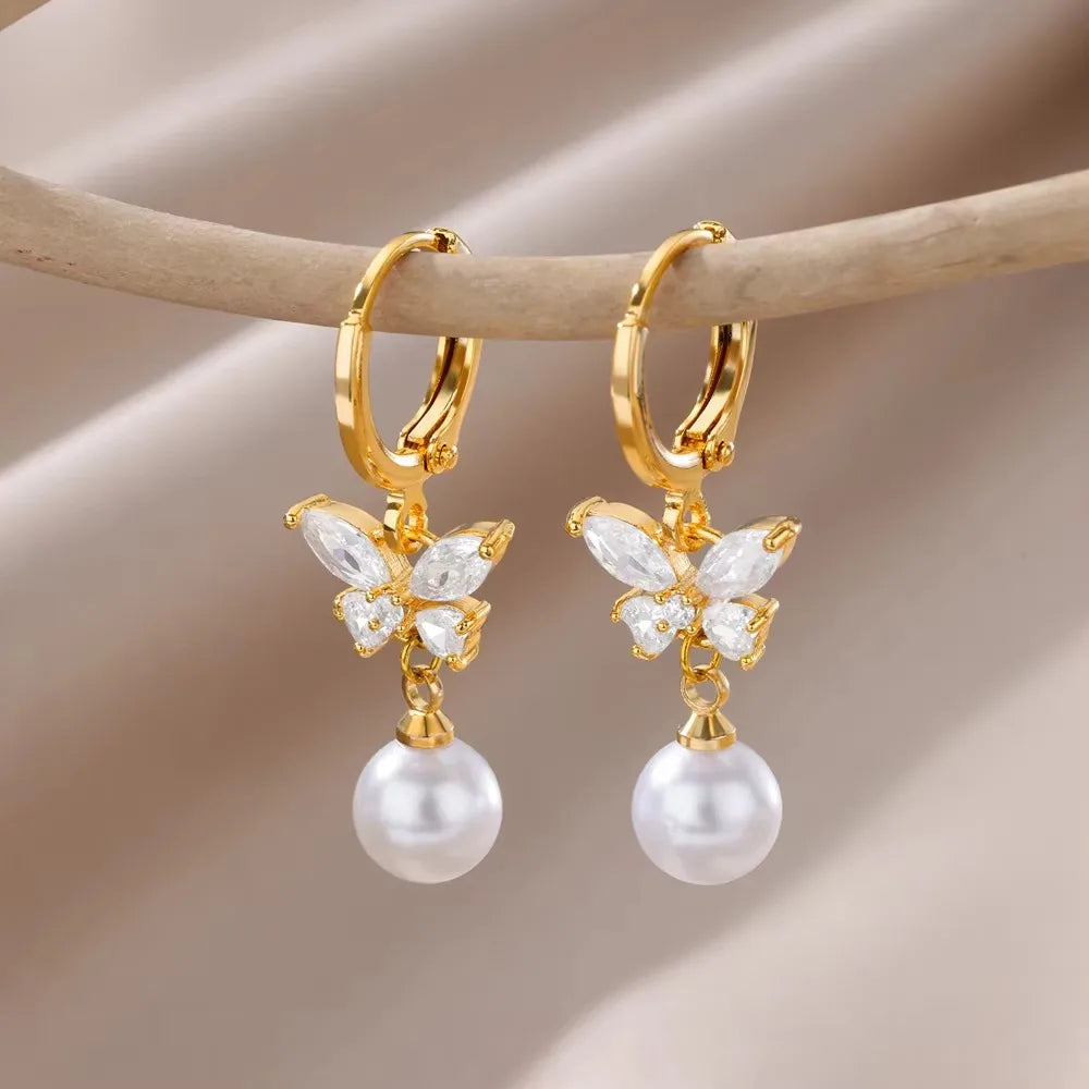Stainless Steel White Butterfly Earrings for Women Elegant Ear Accessories Aesthetic Butterfly Stud Earring Wedding Jewelry Gift