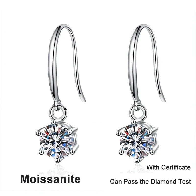 NeeTim 1ct 6.5mm Moissanite Droop Earrings for Women Original Wedding Chrismas Gift S925 Sterling Silver Hoop Earring Wholesale
