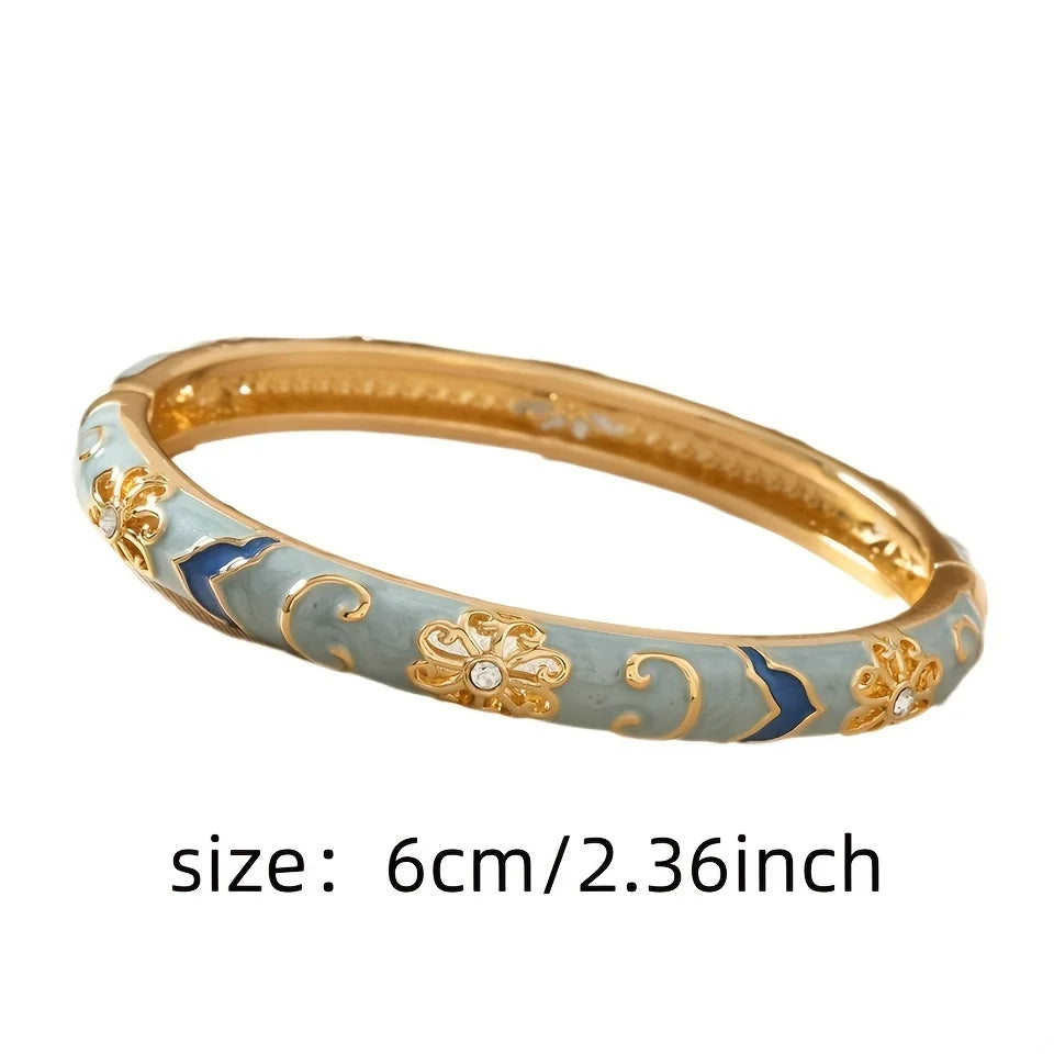 1pcs Chinese Retro Style Bracelet Enamel Blue And White Porcelain Element Women's Bracelet Exquisite Elegant Ladies' jewelry