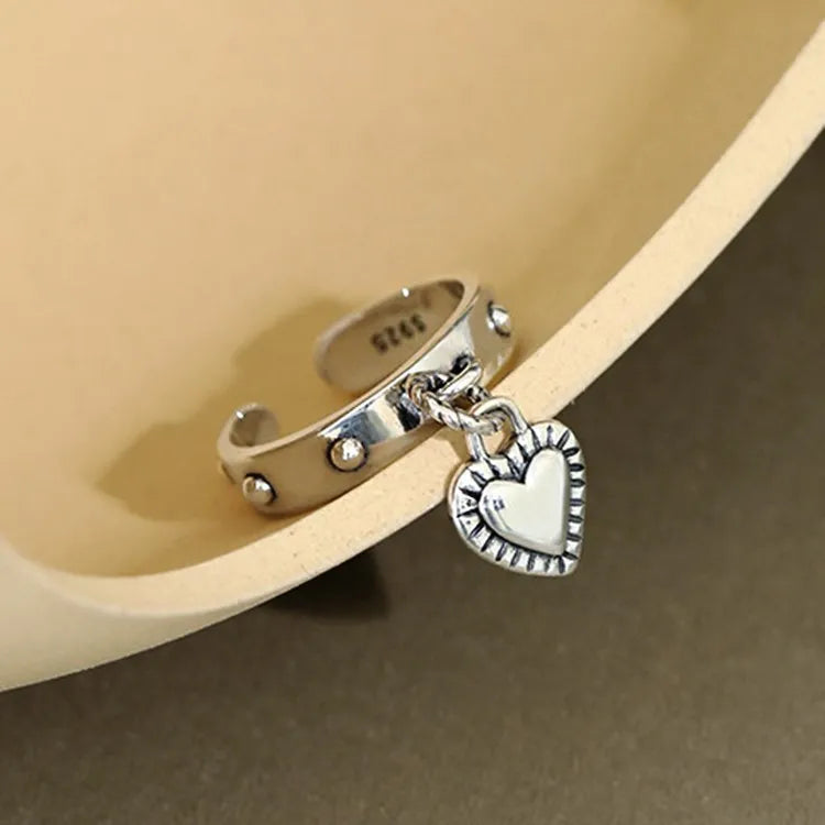 925 Sterling Silver Heart Pendant Adjustable Rings For Women Wedding Luxury Jewelry Wholesale  and