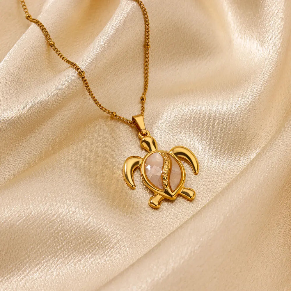 Summer Beach Turtle Necklace for Women Stainless Steel Chain Collar Pendant Necklaces Elegant Charm Jewelry Gift y2k Accessories