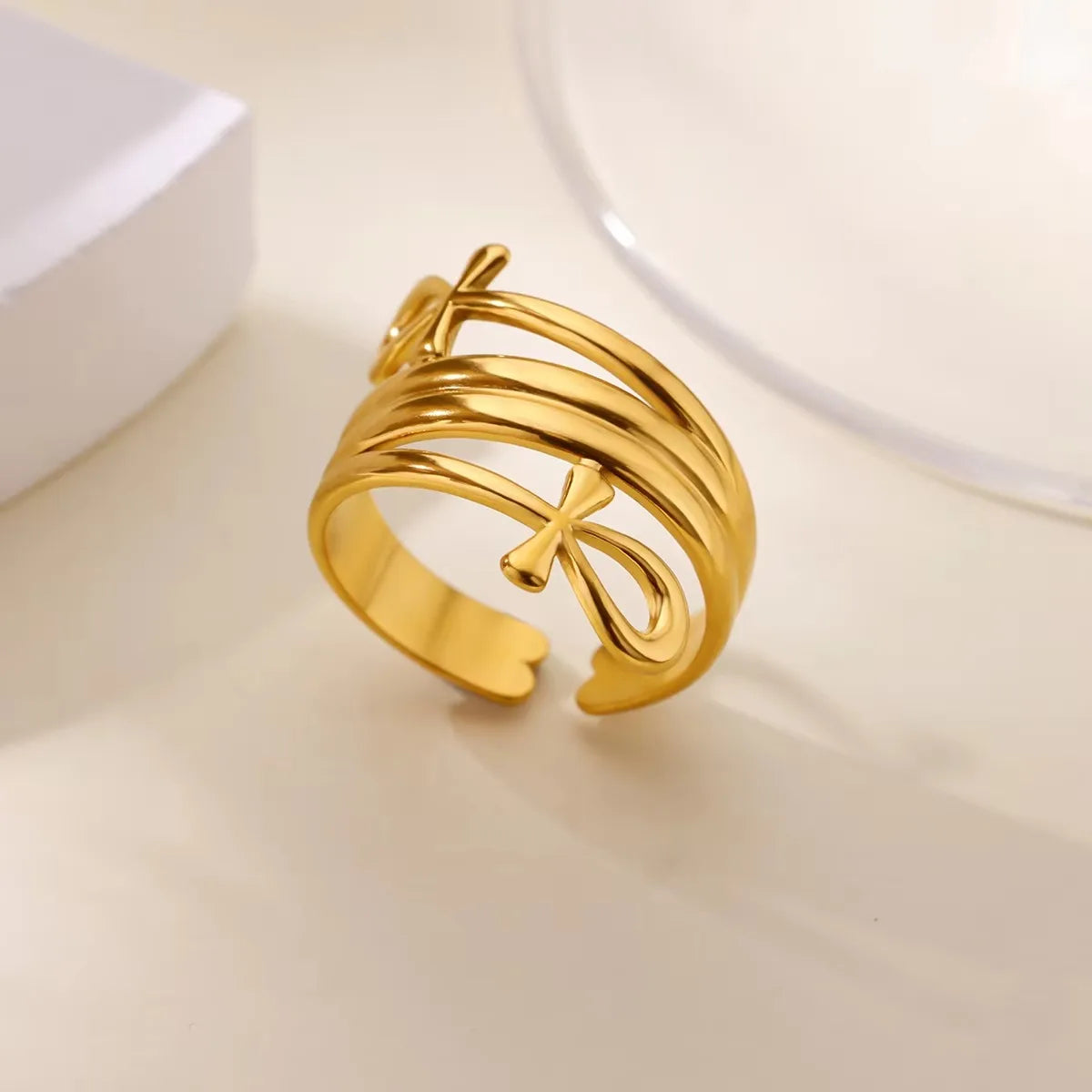 Stainless Steel Cross Rings for Women Vintage Gold Color Opening Cross Finger Ring Party Wedding Jewelry Gift anillos mujer