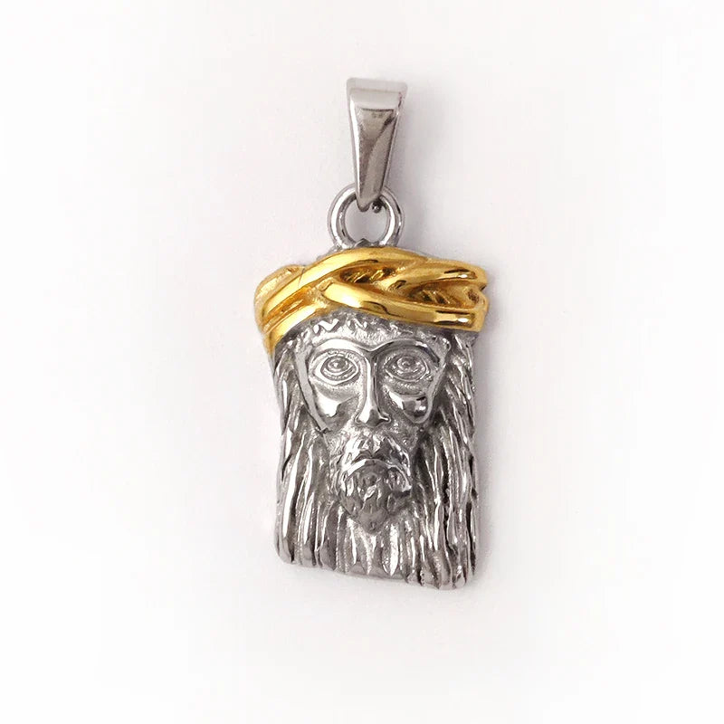 18K Gold Plated Crown Stainless Steel Jesus Headpiece Pendant Perfect Religious Gift for Baptism and Christmas